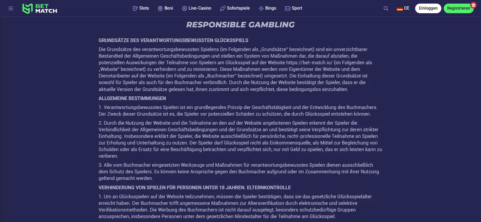 Deutschsprachige Informationsseite von Betmatch zum verantwortungsbewussten Spielen